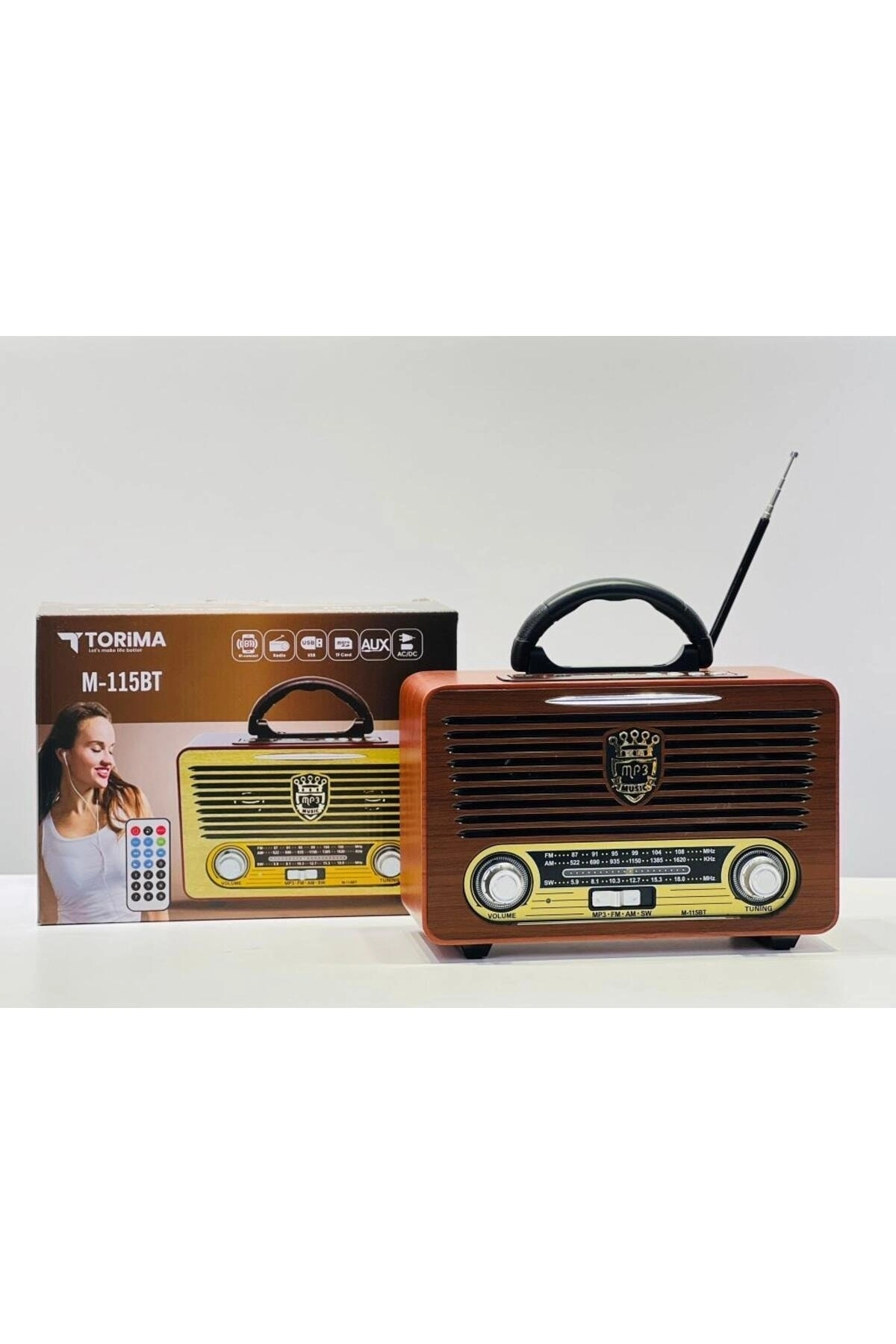 Kumandalı Bluetooth özellikli nostaljik radyo kahverengi 2 yıl garantili - Elektronik