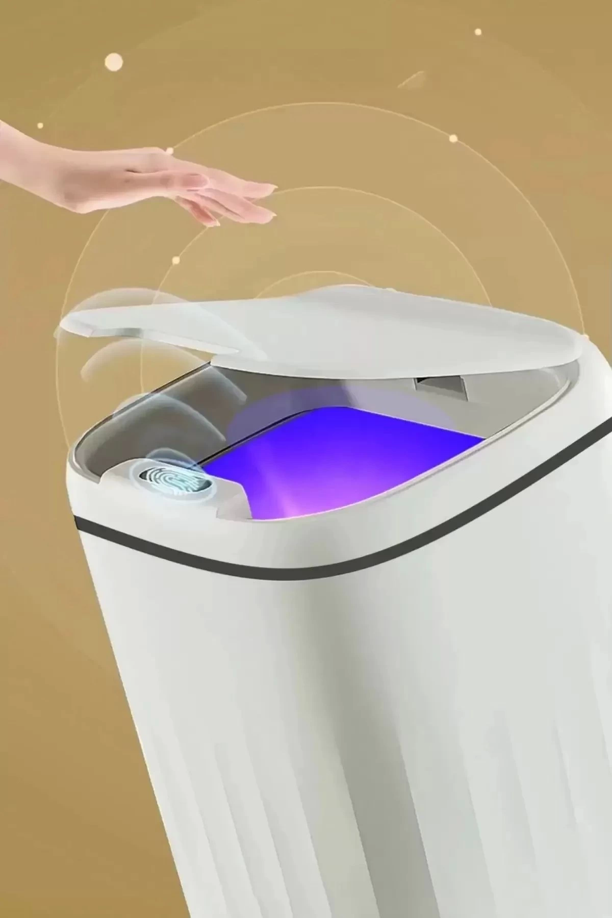 Akıllı Teknolojik Sensörlü Çöp Kovası Işık Antibakteriyel Koku Geçirmez Ofis Banyo Mutfak 20l Uv