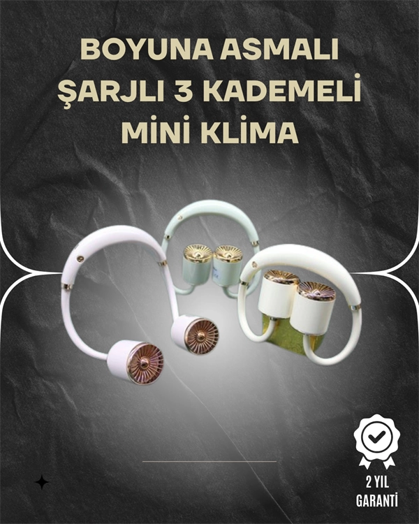 Asılabilir Mini Boyun Fanı | 1000mAh Şarjlı, Turbo Güçlü Rüzgar