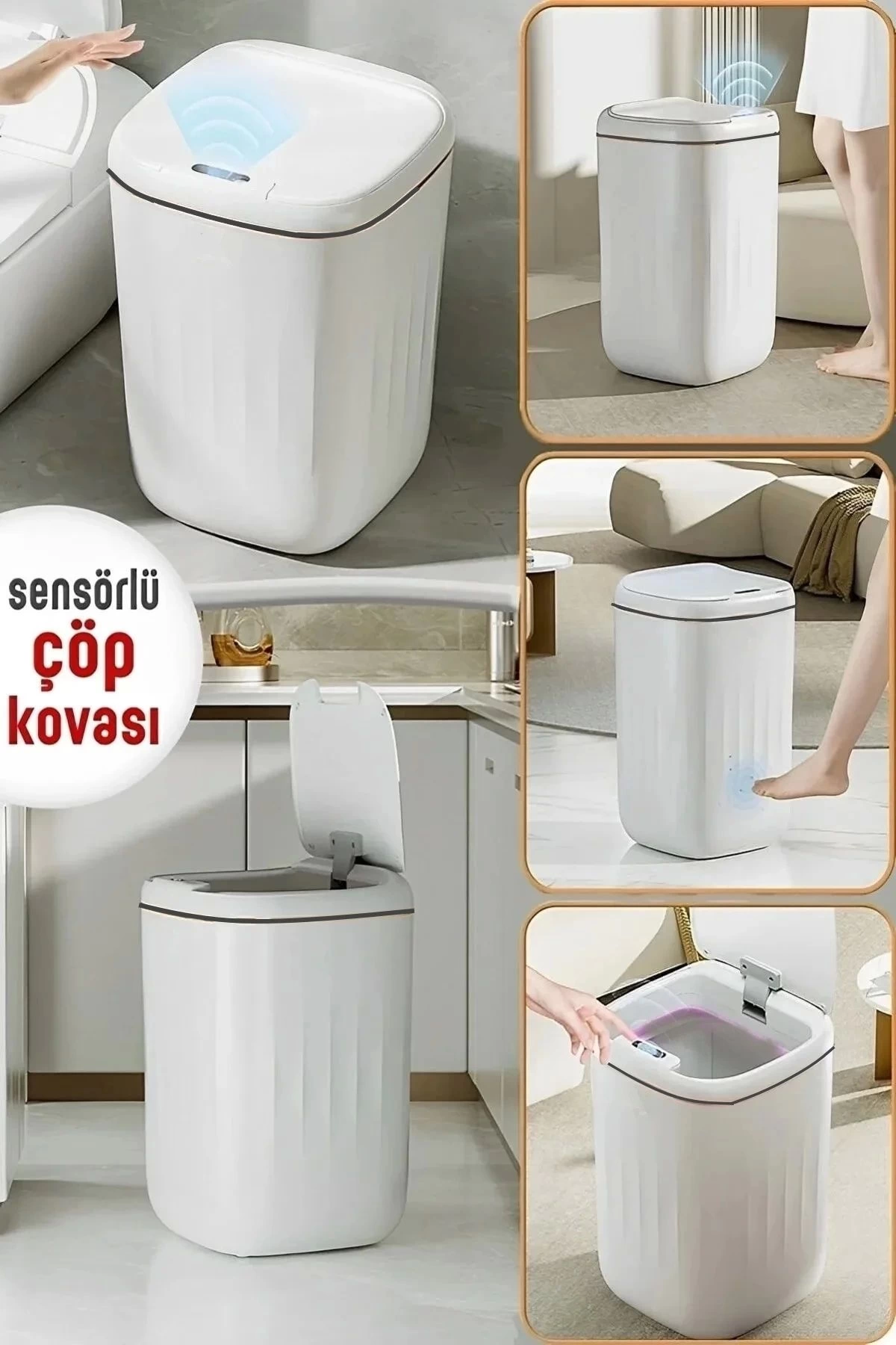 Akıllı Teknolojik Çöp Kutusu UV Işıklı Otomatik Aç Kapat Sensörlü Mutfak Banyo Ev 20L