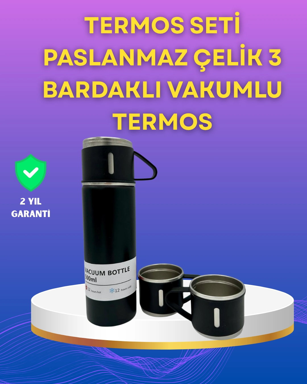 Çelik Termos Bardak Seti | 500 ml Kapasite, Kaymaz Taban, Hediye Kutulu
