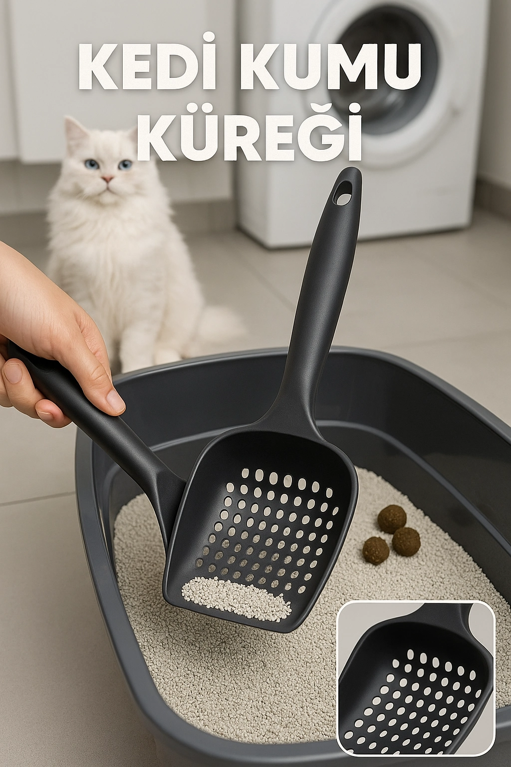 Güçlü ve Kalın Yapılı Kedi Kumu Küreği – Küçük Delikli, Kırılmaz, Tüm Kedi Tuvaletleriyle Uyumlu