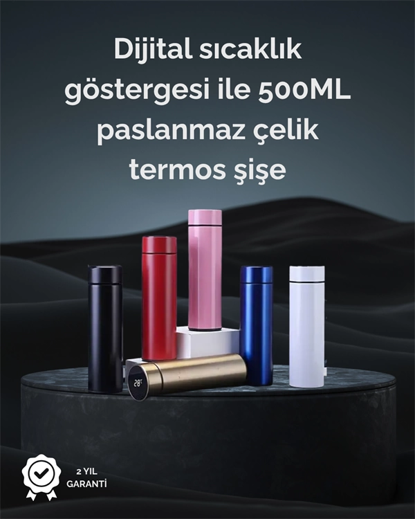LED Sıcaklık Ölçerli 250 ml Yalıtımlı Termos Şişe