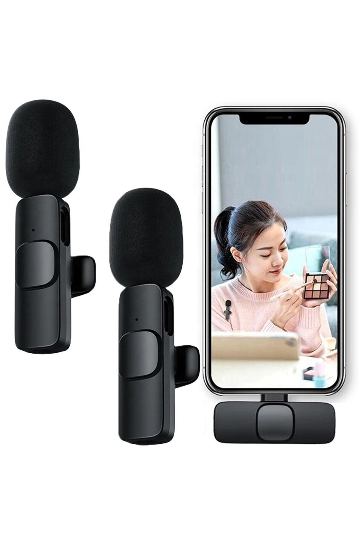 Lightning Girişli Iphone Uyumlu Ikili Kablosuz Yaka Mikrofonu Youtube Facebook Tiktok Vlog