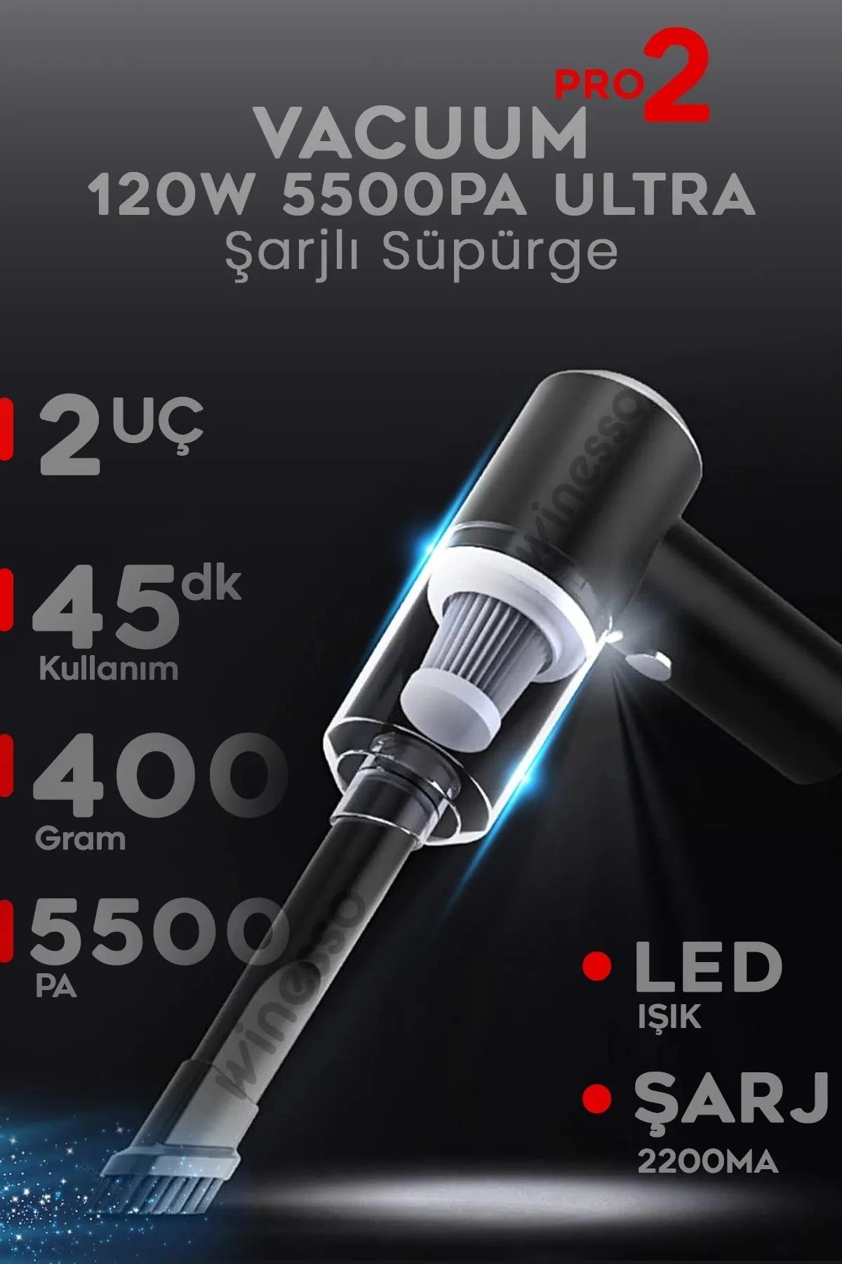 Mini Vakumlu Type C Şarjlı Araç Süpürgesi El Süpürgesi Şarjlı Çok Fonksiyonlu 5500 Pa