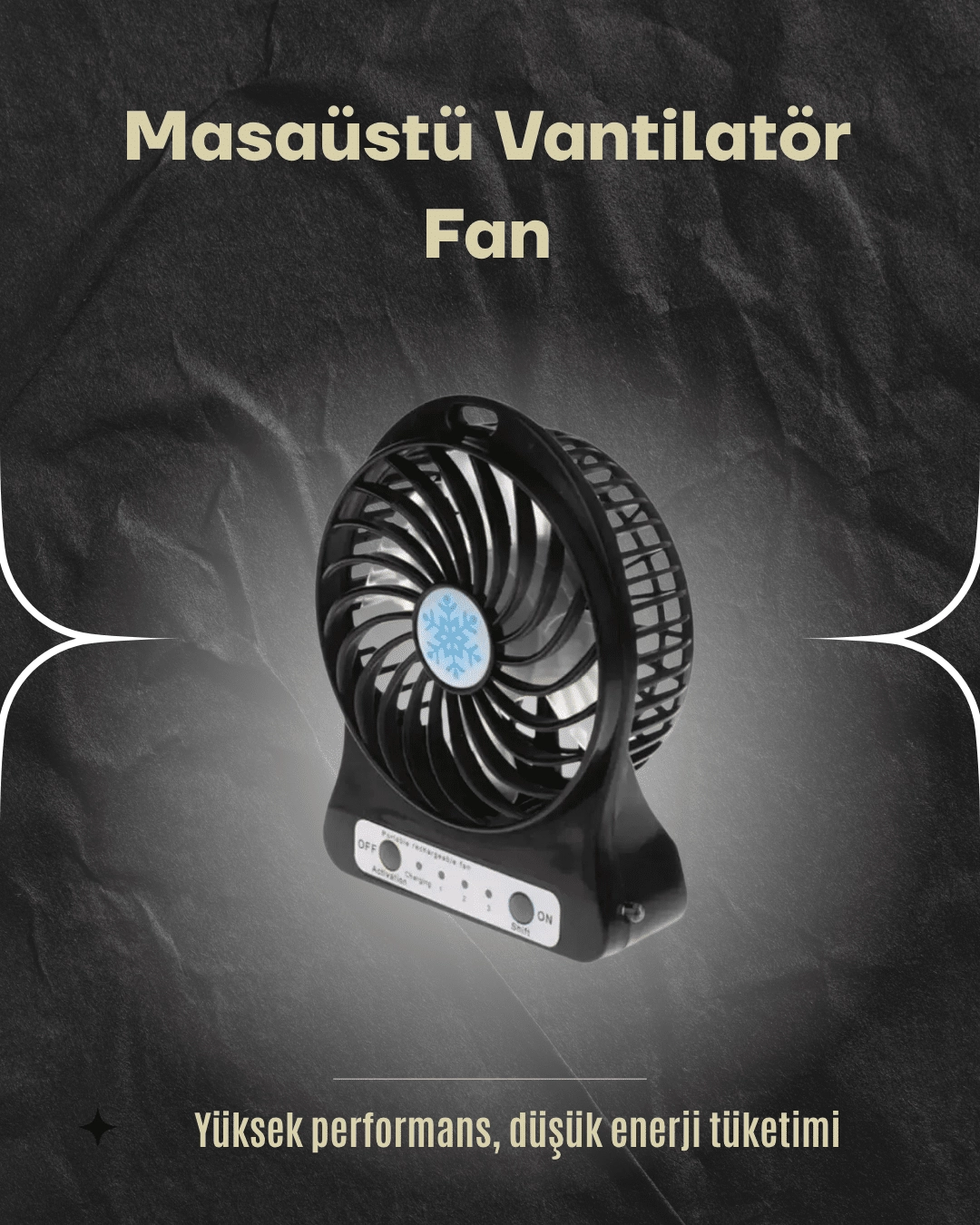 Şarjlı USB Fan – Masaüstü Mini Vantilatör, Taşınabilir, Işıklı, 3 Kademeli, Sessiz