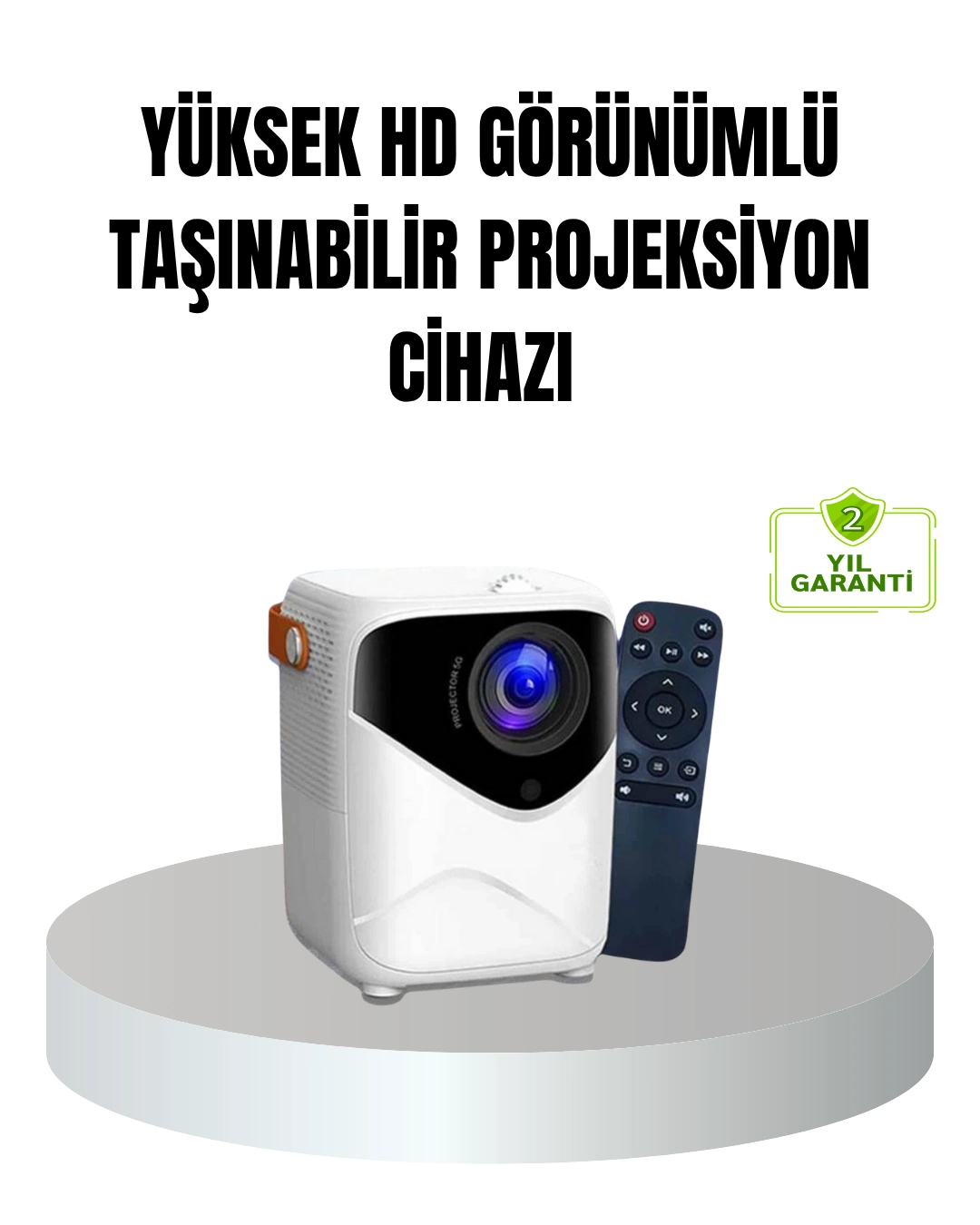 Taşınabilir 1080P HD Akıllı Projektör – 64GB Dahili Hafıza, 2GB RAM, Uzaktan Kumandalı