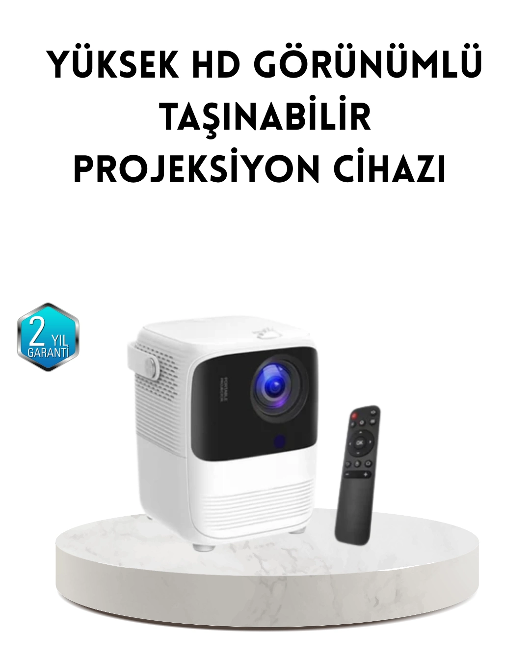 Taşınabilir Akıllı 1080P Projektör – 64GB Hafıza, 2GB RAM, Full HD Görüntü, Kumandalı
