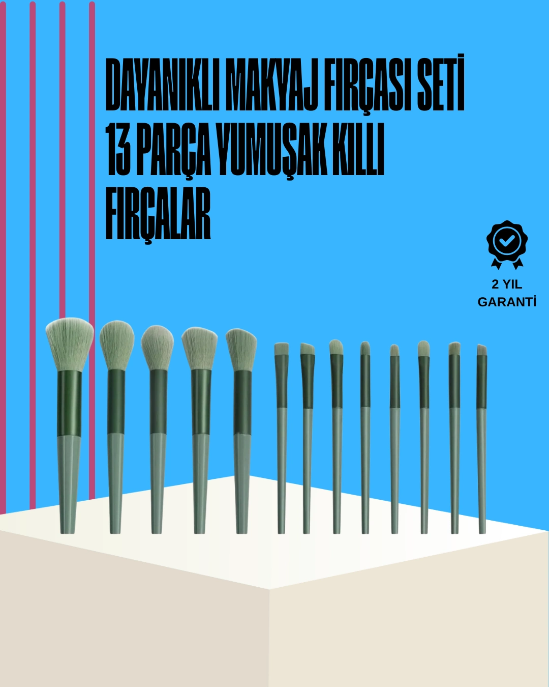 Taşınabilir Ergonomik Yapılı 13 Adet Fiber Kıllı Yüz ve Göz Makyaj Fırçası Seti