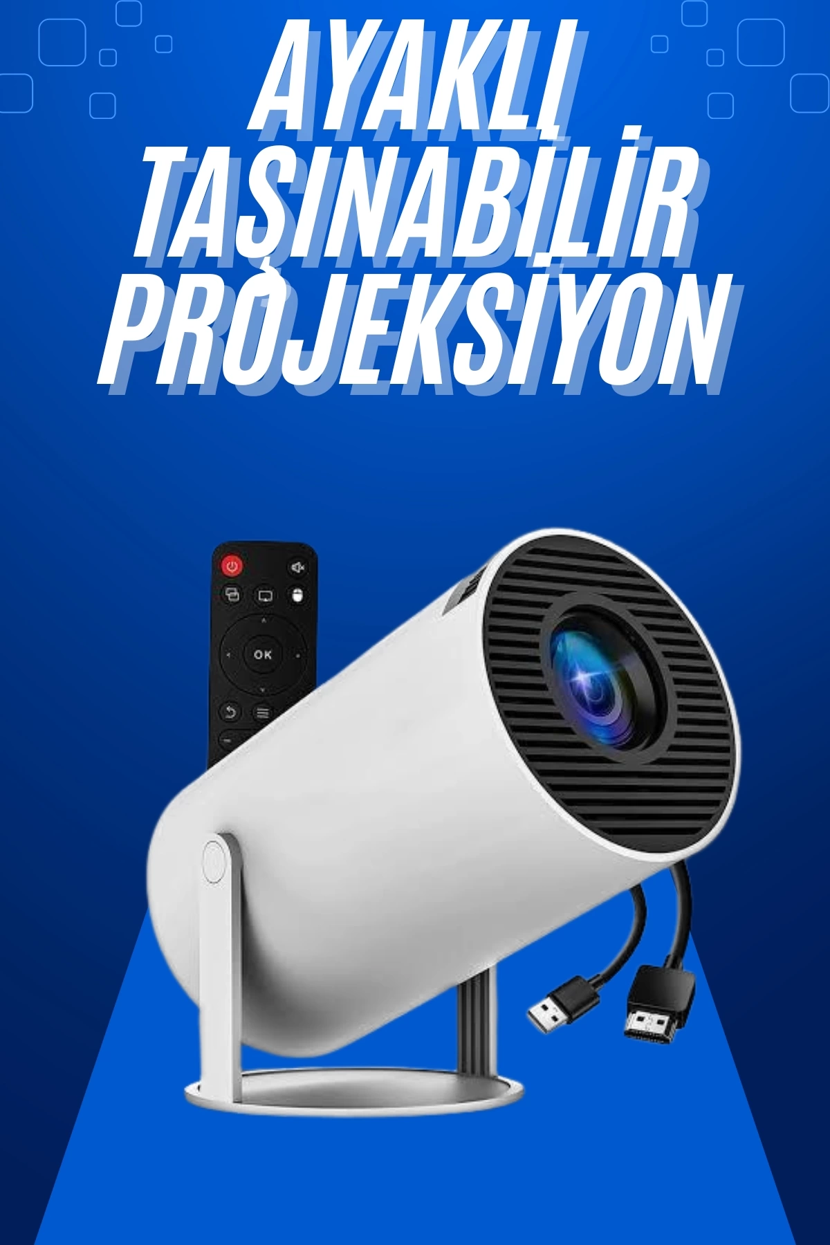 Taşınabilir Projeksiyon Ayaklı Projektör Android Uyumlu HDMI Girişli