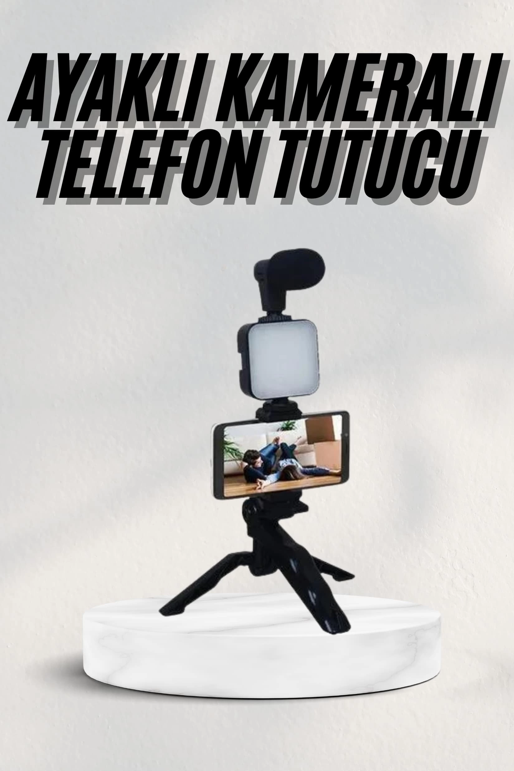 Telefon Tutucu Led Işıklı Kumandalı Mikrofon Telefon Vlog Video Kayıt