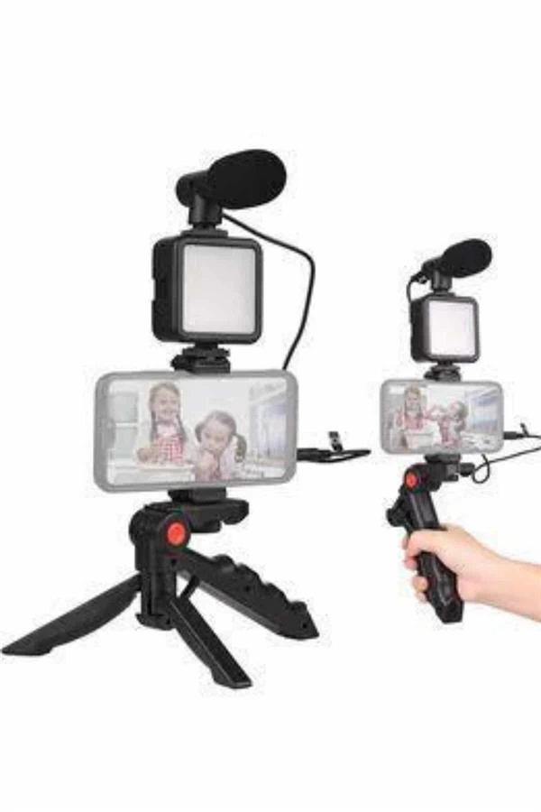 Telefon Tutucu Mini Mikrofonlu Tripod Vlog Çekim Video