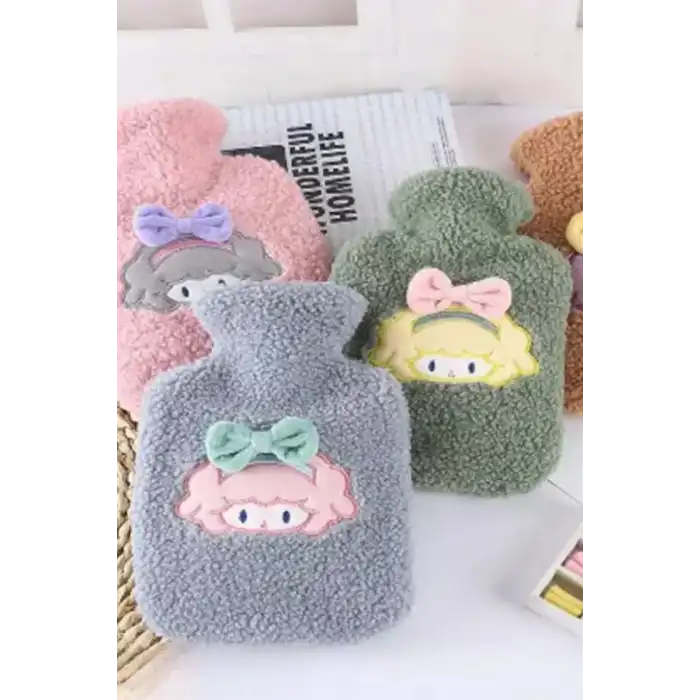 1 Litre Polar Peluş Örgülü,Kurdeleli Saçlı Kız Model Sıcak Su Torbası
