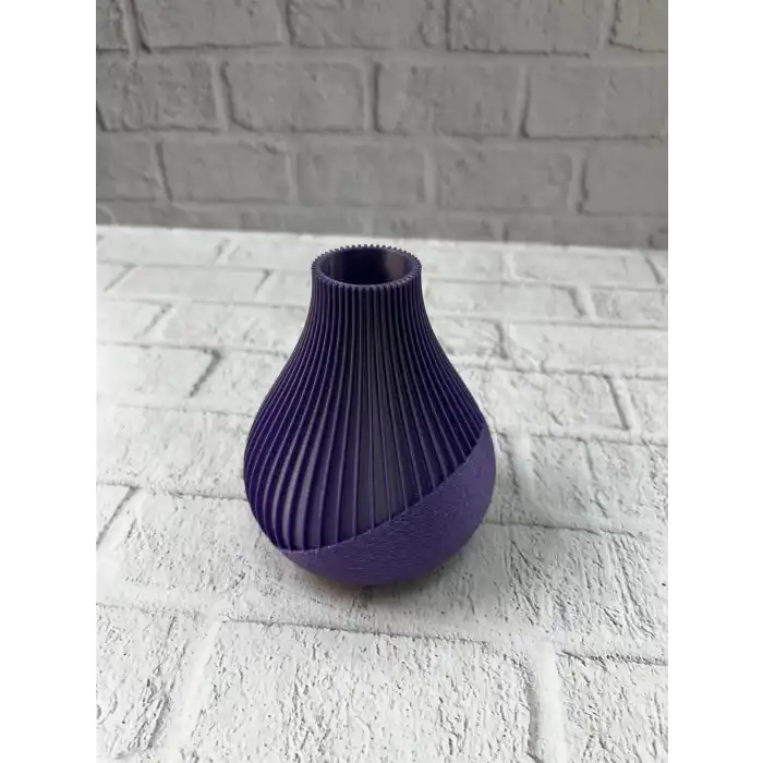 11 cm Mor Minimal Çizgili Vazo Masa Üstü Şık Dekor Objesi