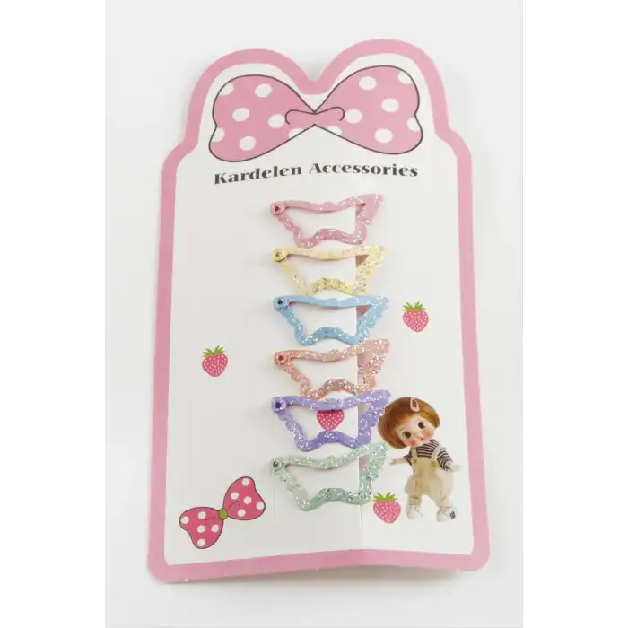 12 Adet Kelebek Simli Çıtçıtlı Toka 3 cm