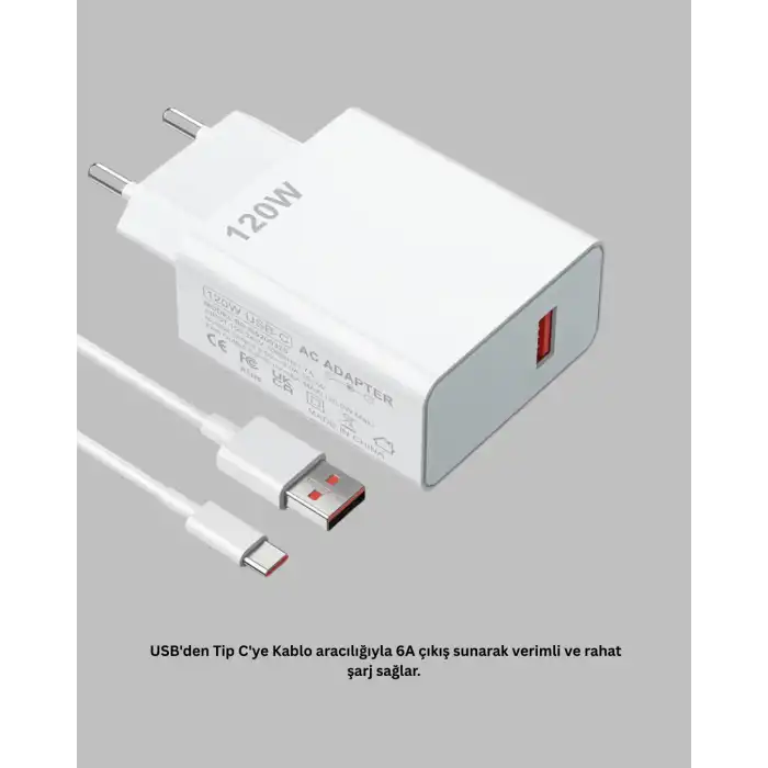 120 Watt Type C Şarj Başlığı Poco X3 X4 X5 Pro Uyumlu