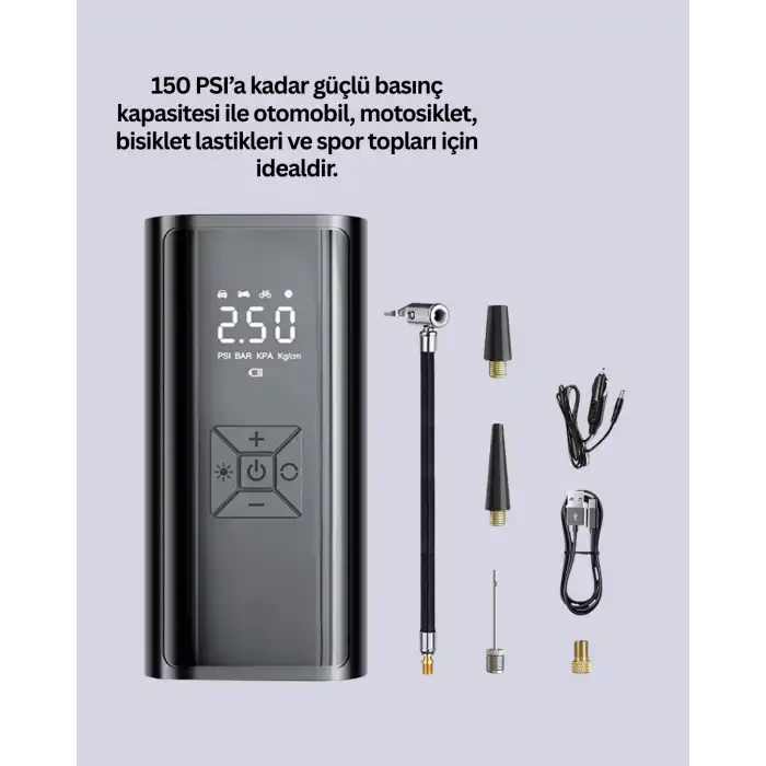 12V Uyumlu Çok İşlevli Akıllı Araç Lastik Pompası Yeni Nesil
