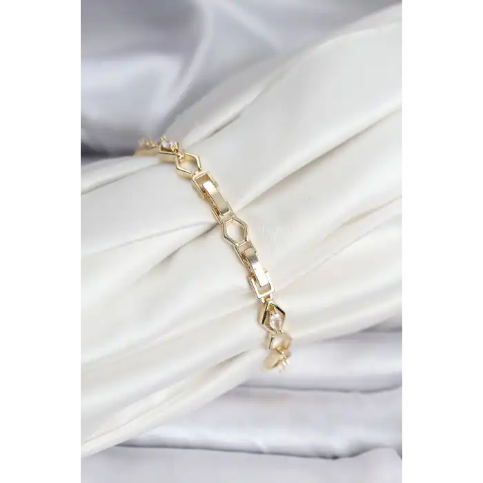 14K Gold Renk Kaplama Baklava Dilim Model Kadın Bileklik