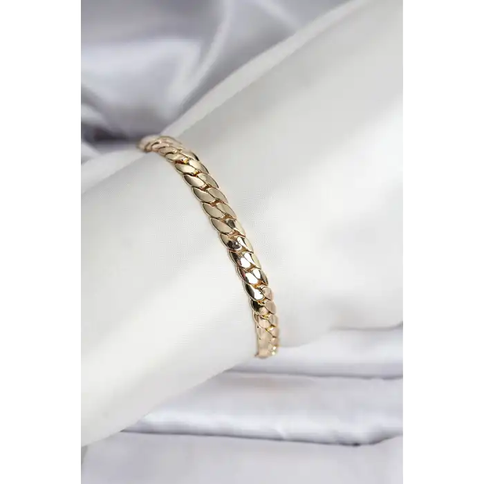 14K Gold Renk Kaplama Ezme Zincir Model Kadın Bileklik