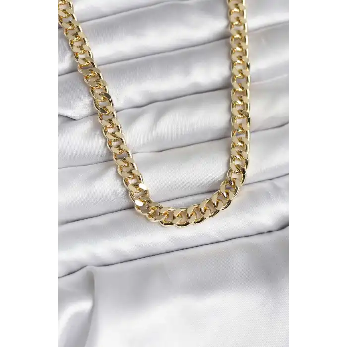 14K Gold Renk Kaplama Kalın Zincir Model CM Kadın Kolye