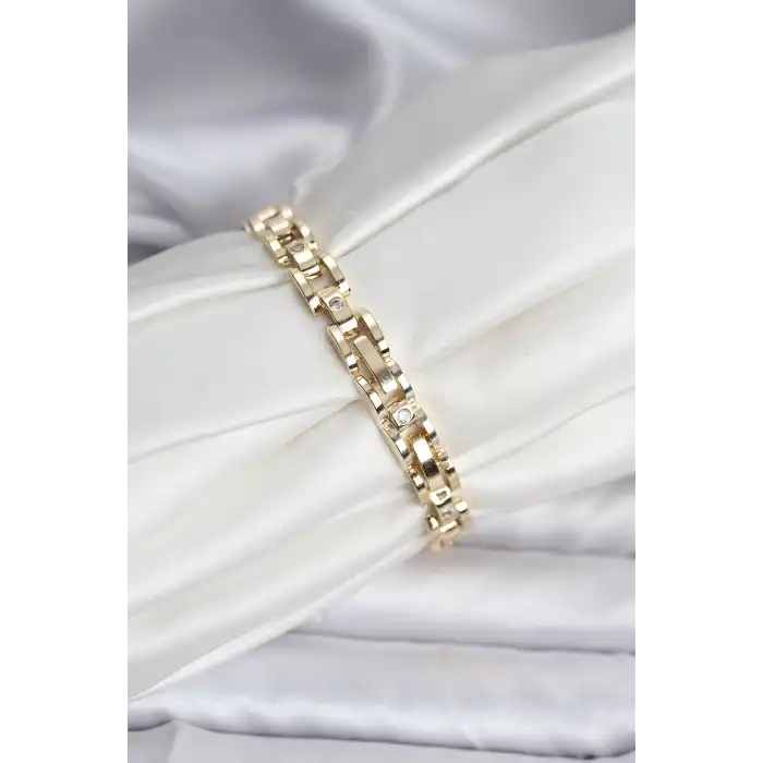 14K Gold Renk Kaplama Zirkon Taşlı CM Kadın Bileklik