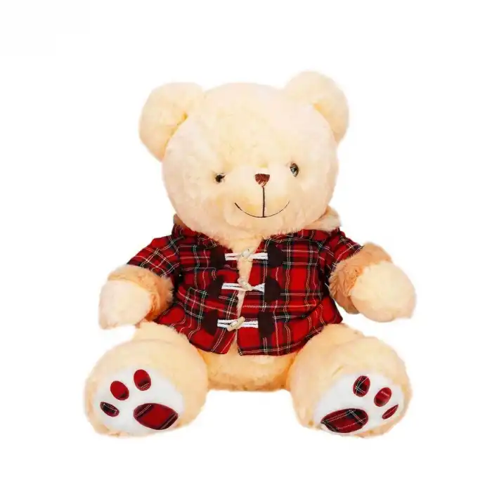 1510 Ekose Elbiseli Peluş Ayı 45 cm -Sunman