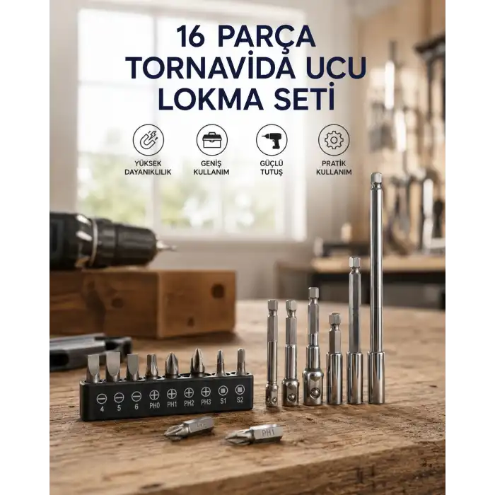 16 Parça Bits, Adaptör Ve Tornavida Ucu Seti