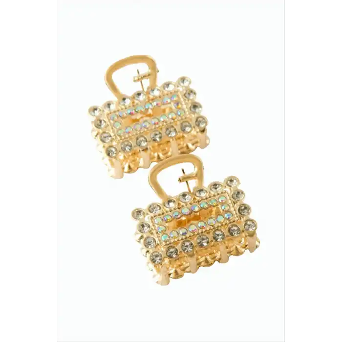 2 Adet Dikdörtgen Taşlı Metal Mandal Toka 2 cm
