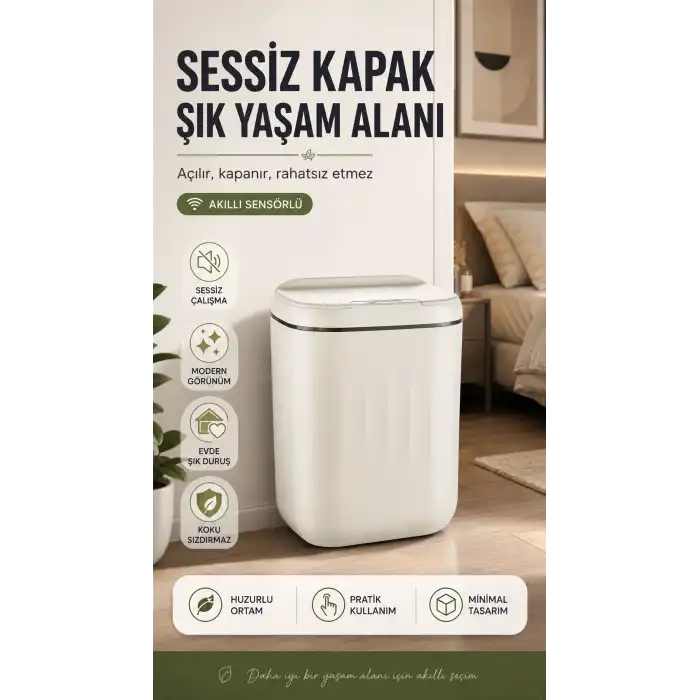 20 Litre Hacim Sensörlü Çöp Kutusu Hareket Algılayan Antibakteriyel