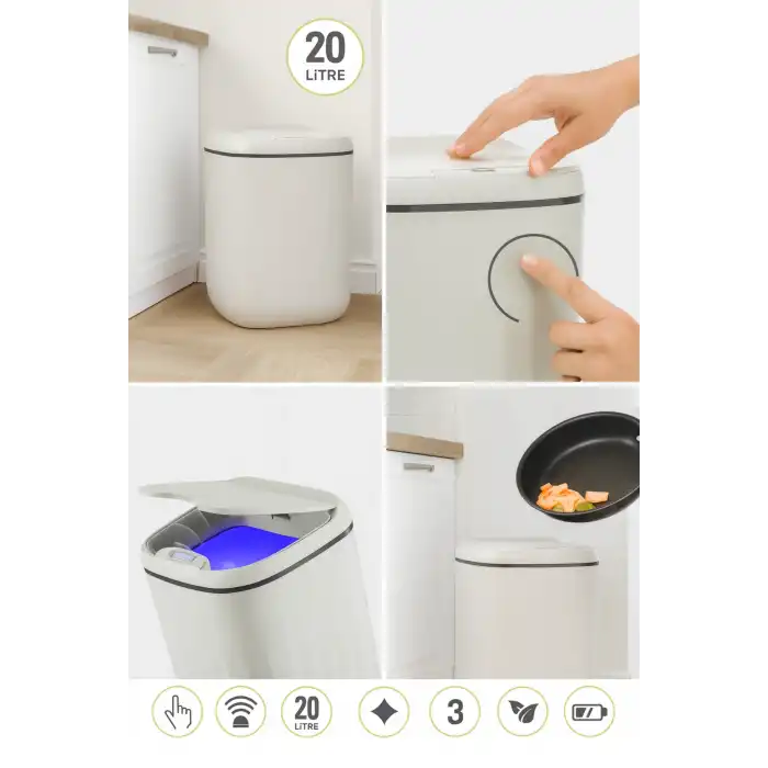 20 Litre Sensörlü Açıp Kapanan Akıllı Teknolojik Çöp Kovası 4 Pil Yanında