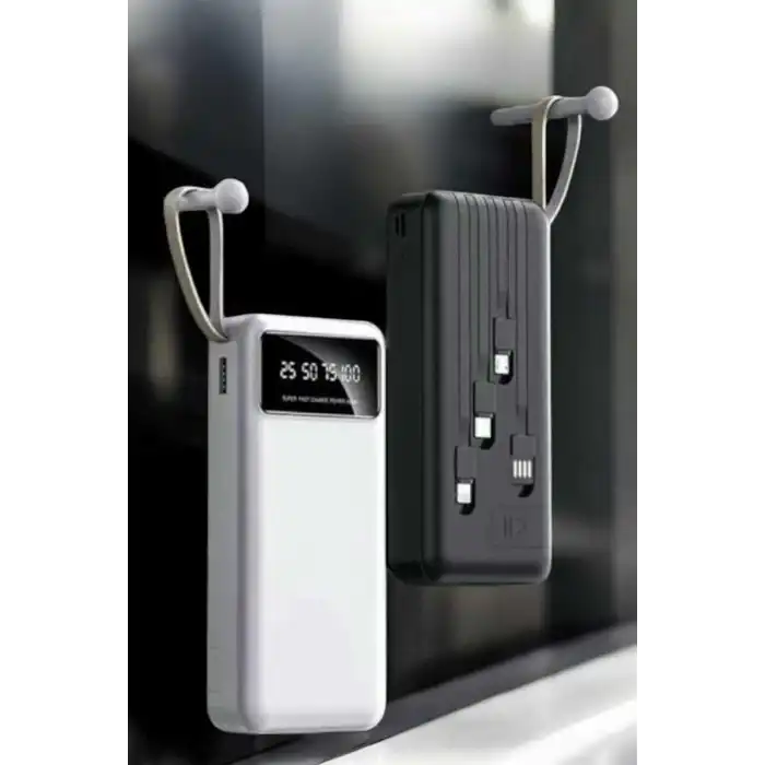 20.000 Mah Led Işıklı LCD Ekran USB Girişli Type-C Lightning Powerbank
