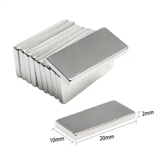 20×10×2 mm N35 Neodyum Mıknatıs – Köşeli, Nikel Kaplama (50’li Set)