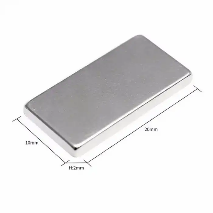 20×10×2 mm N35 Neodyum Mıknatıs – Köşeli, Nikel Kaplama (50’li Set)
