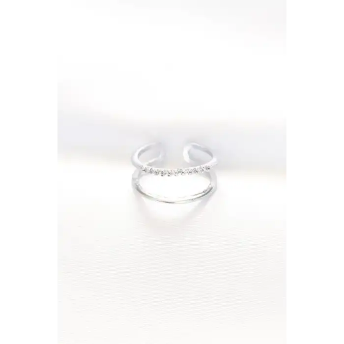 2li Görünümlü Su Yolu Tasarımlı Silver Renk Ayarlanabilir Yüzük
