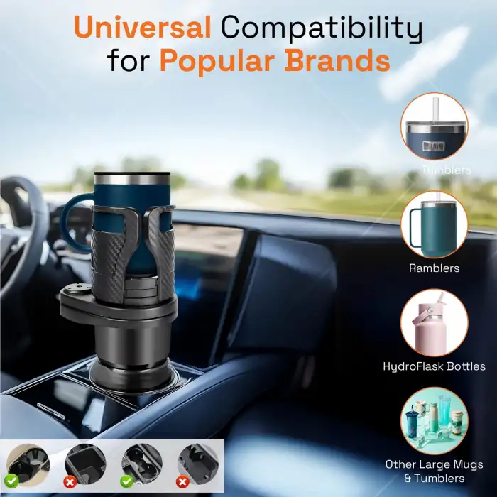 2’si 1 Arada Ayarlanabilir Araç Bardak Tutucu, Genişleyebilir Üst Kısım 3”-6.2”, Şişe Adaptörü, Araba Organizatörü, Dayanıklı Taban, Ramblers Hydroflask Uyumlu, Modern Araç Düzenleyic