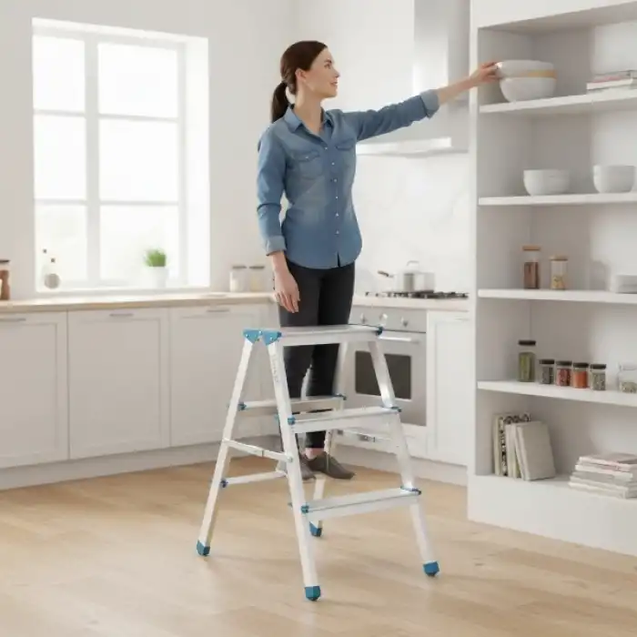 3+3 Çift Basamaklı Alüminyum Metal Merdiven