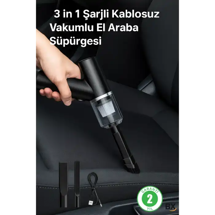 3 in 1 Şarjlı Kablosuz Vakumlu El Araba Süpürgesi Araç Ev Ofis Süpürgesi