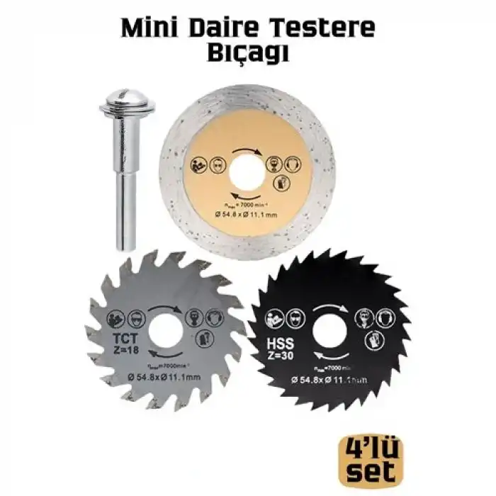 3lü Mini Daire Testere Bıçağı Seti - HSS, TCT ve Elmas Kesici Disk