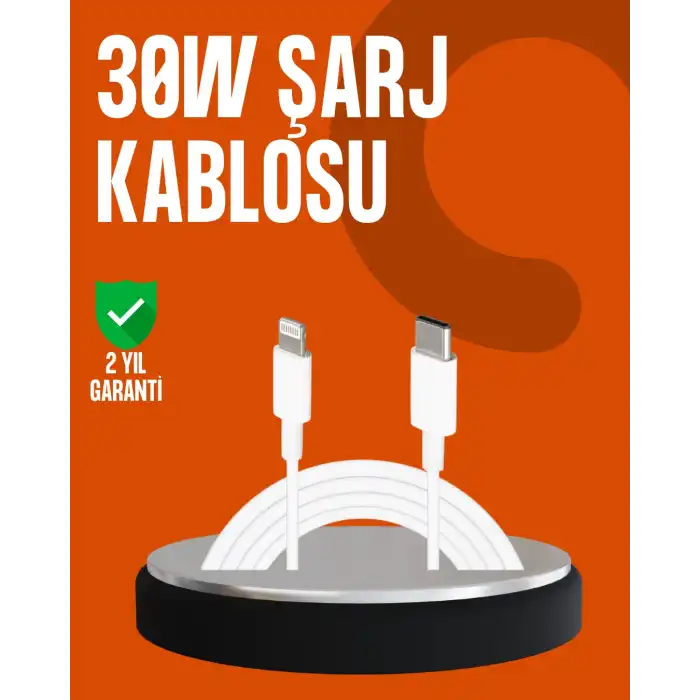 30W Type-C Lightning Hızlı Şarj Kablosu 1.2m iPhone Uyumlu