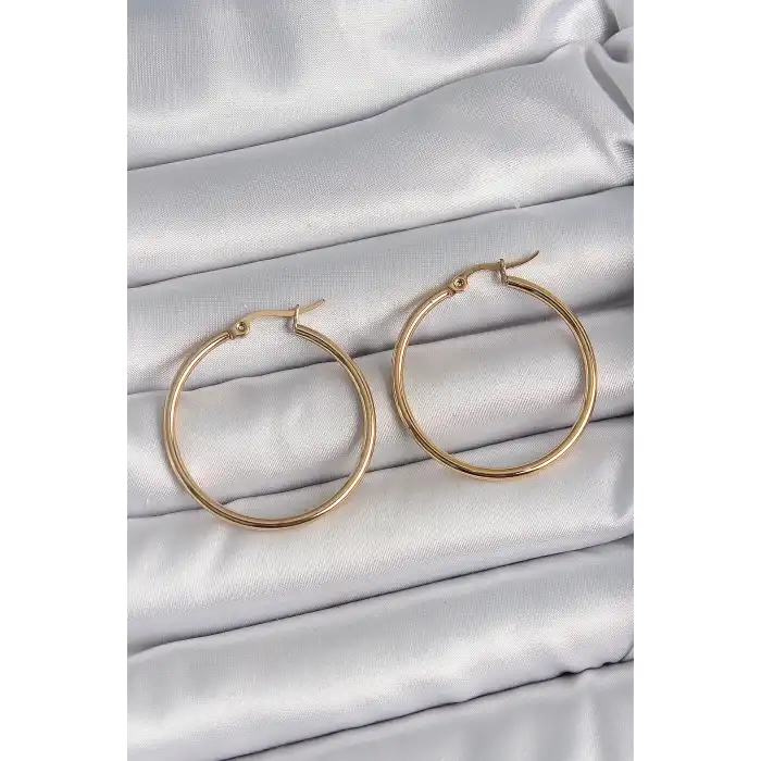316 Çelik Gold Renk 33 mm Kadın Halka Model Kadın Küpe