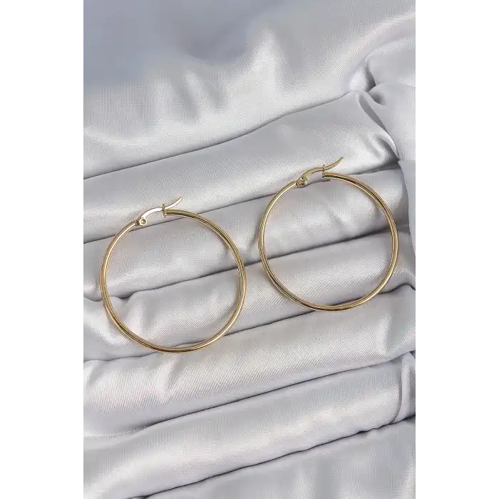 316 Çelik Gold Renk 43 mm Halka Model Kadın Küpe
