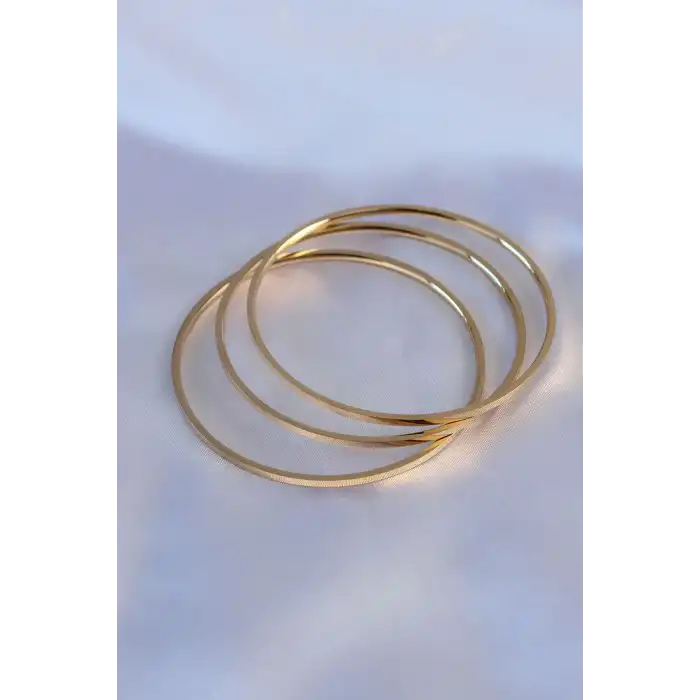 316L Çelik Gold Renk 3lü Ajda Model Kadın 60 mm Bilezik