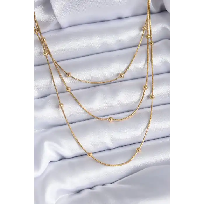 316L Çelik Gold Renk 3lü Minimal Toplu Kadın Kolye