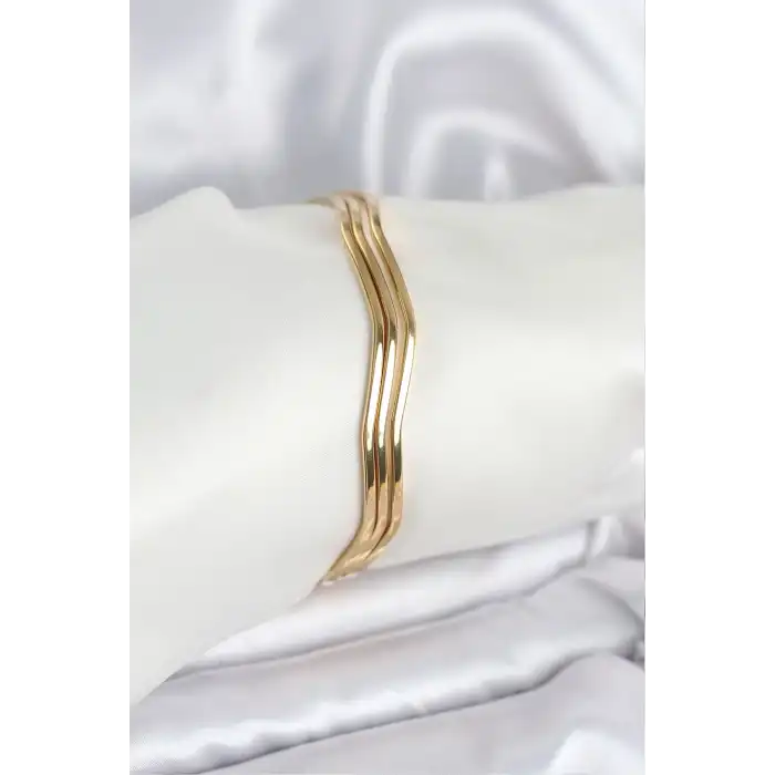 316L Çelik Gold Renk 65 mm Ajda Zikzak Model 3lü Kadın Bileklik