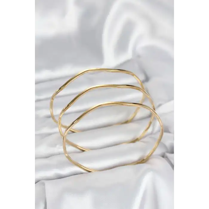 316L Çelik Gold Renk 65 mm Ajda Zikzak Model 3lü Kadın Bileklik