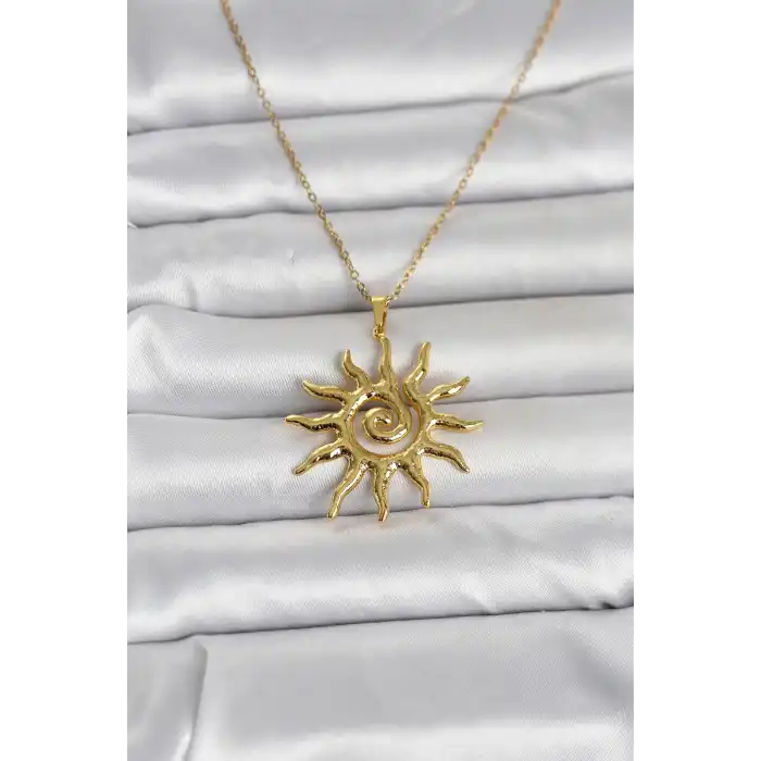 316L Çelik Gold Renk Bohem Güneş Model Kadın Kolye