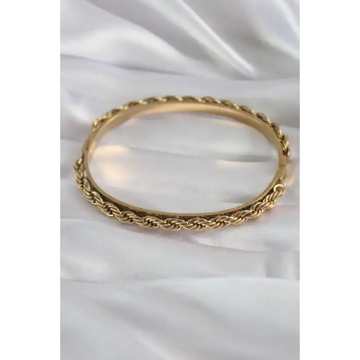 316L Çelik Gold Renk Burgu Zincir Model Kadın Kelepçe