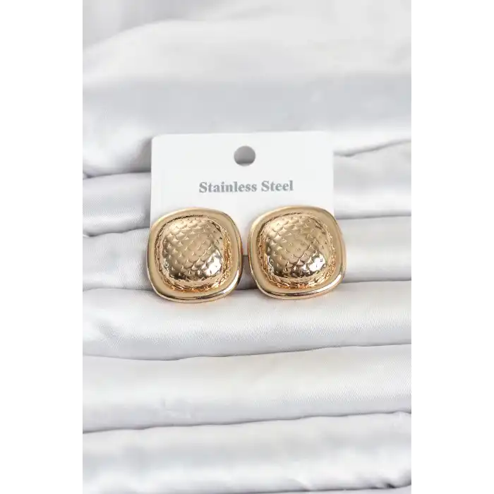 316L Çelik Gold Renk Düğme Model Kadın Küpe