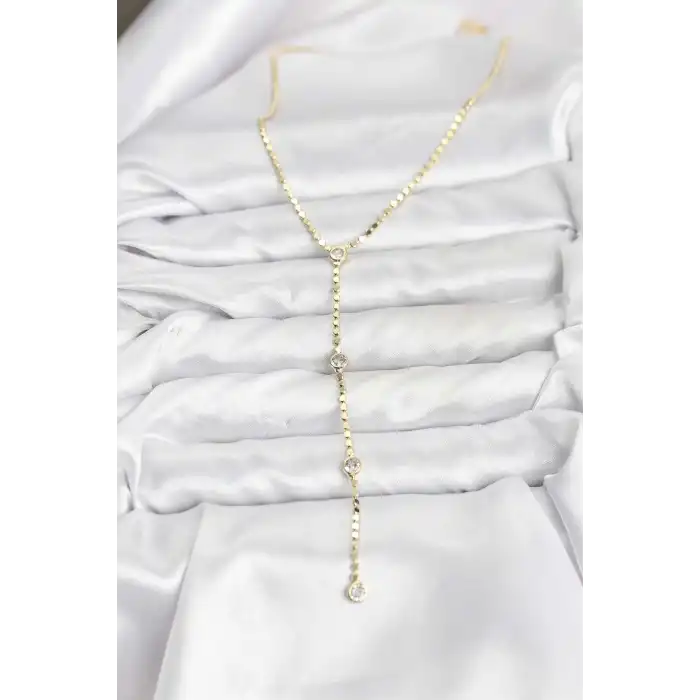 316L Çelik Gold Renk Ezme Zincir Model Y Kadın Kolye