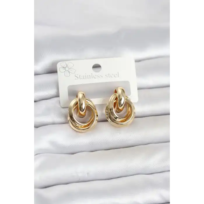 316L Çelik Gold Renk Halka Model Kadın Küpe
